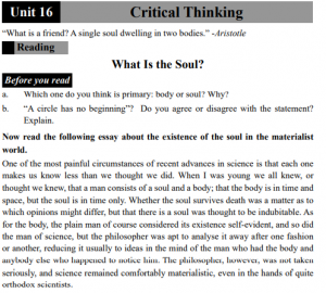 Read more about the article Class 11 New Compulsory English Unit 16 Critical Thinking What Is the Soul? Exercise