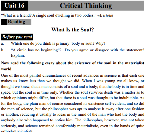 class 11 english critical thinking exercise