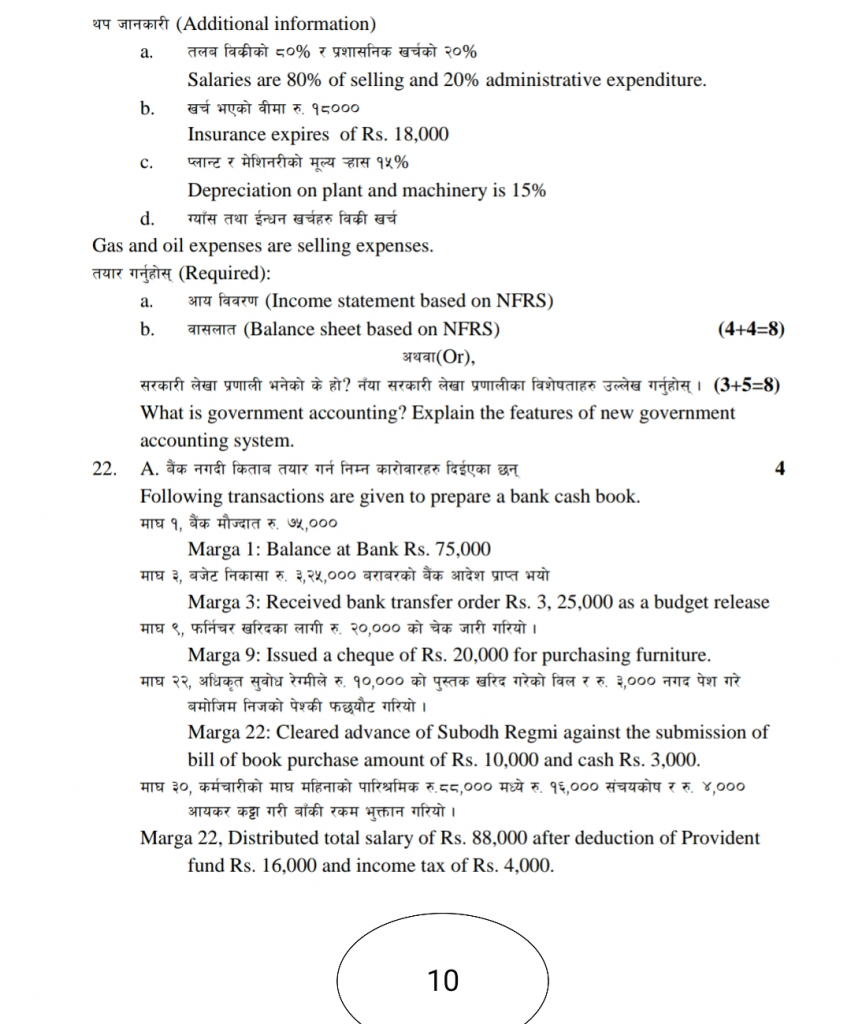 NEB Class 11 Account Model Question Paper 2078 - Your All Notes