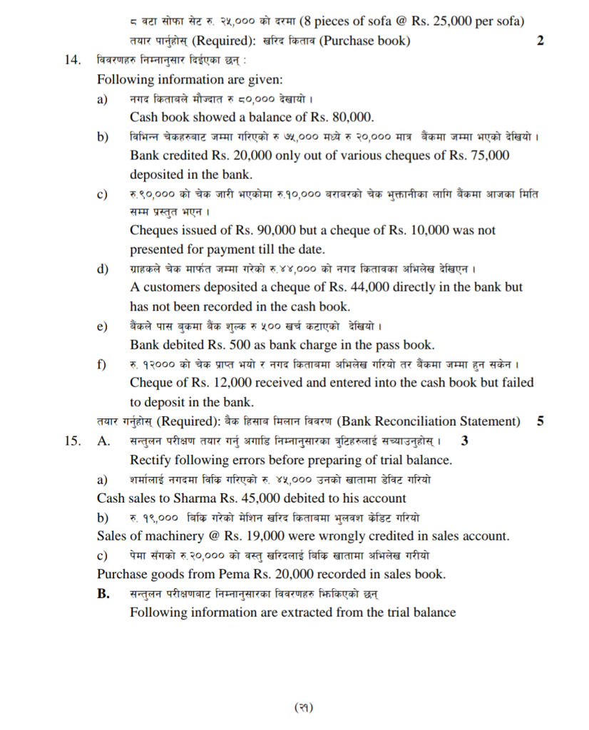 NEB Class 11 Account Model Question Paper 2078 - Your All Notes