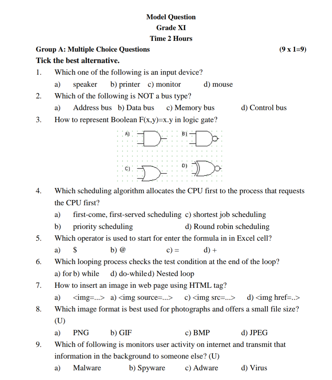 computer science model paper class 12