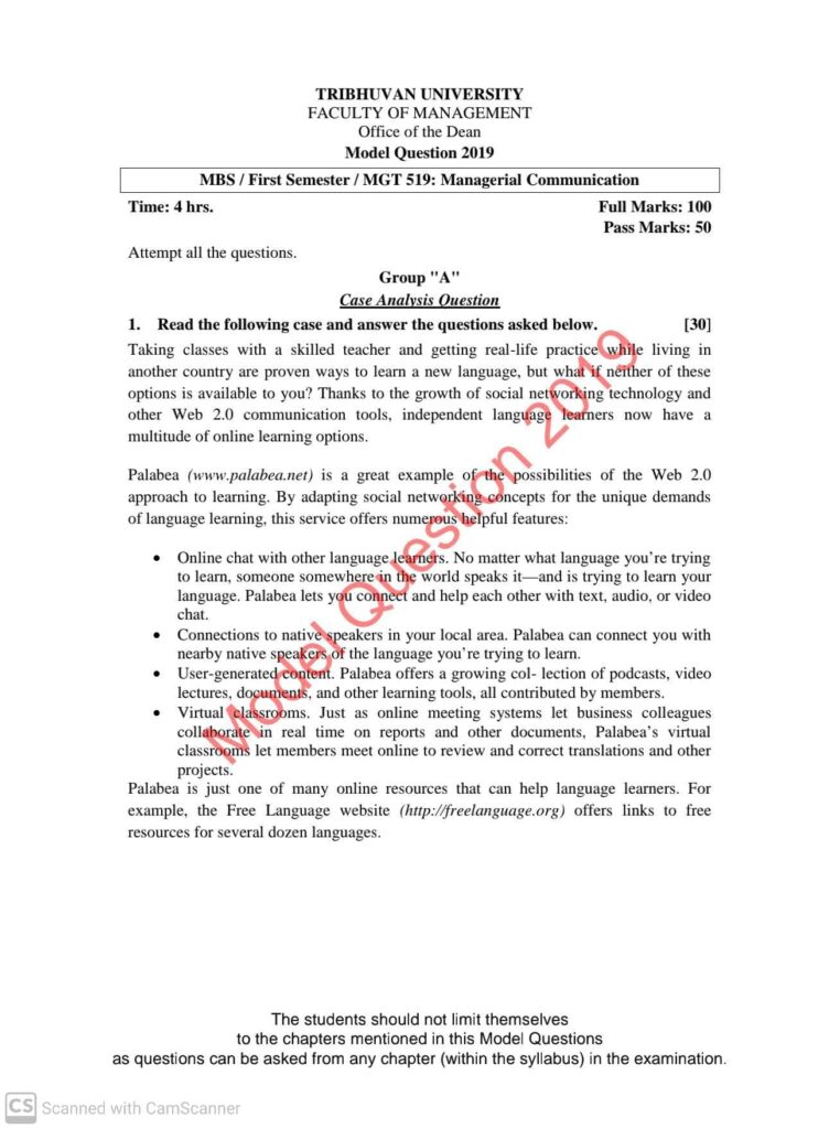 Managerial Communication: MGT 519: MBS First Semester Model Question TU: MBS TU Model Question: MBS First Semester