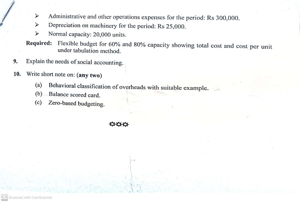 Management Accountancy/Account: Mbs Second Semester TU Exam Paper