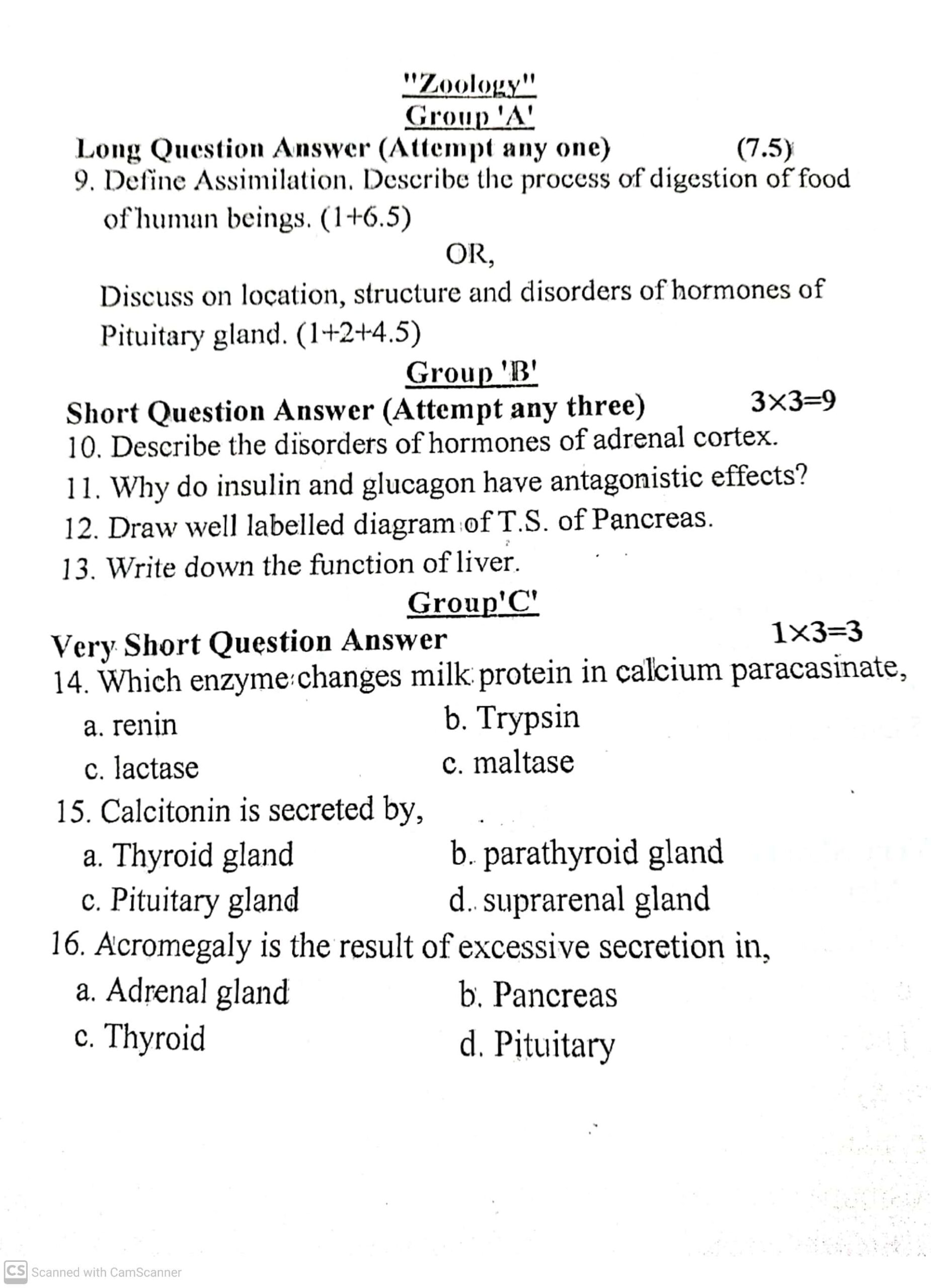 Class 12 Biology Internal Exam Question Paper 2079