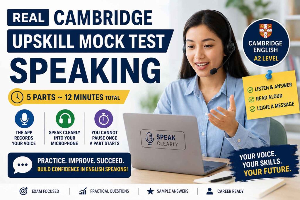 REAL CAMBRIDGE UPSKILL MOCK TEST FORMAT – SPEAKING (Part 4) FOR ISRAEL CARE GIVER FROM NEPAL